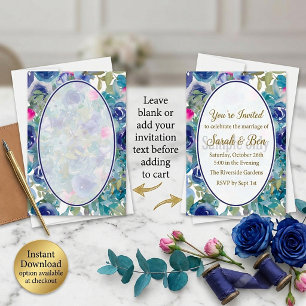 Invitation Budget vierge Fond floral bleu mariage 