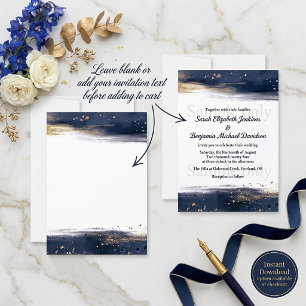 Invitation Budget vierge mariage coups de pinceau bleus et or