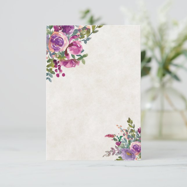 Invitation Budget vierge mariage d'aubergine violet et rose (Debout devant)