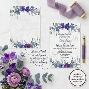 Invitation Budget vierge Mariage floral bleu et violet 