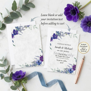 Invitation Budget vierge Mariage floral bleu et violet 