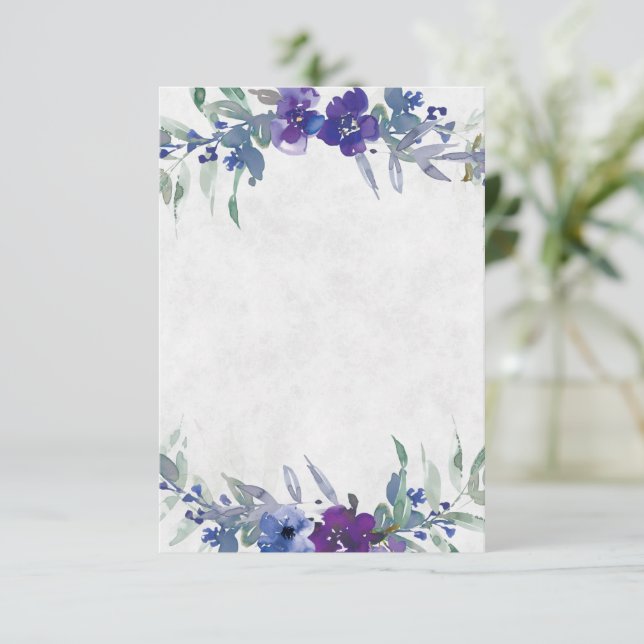 Invitation Budget vierge Mariage floral bleu et violet  (Debout devant)