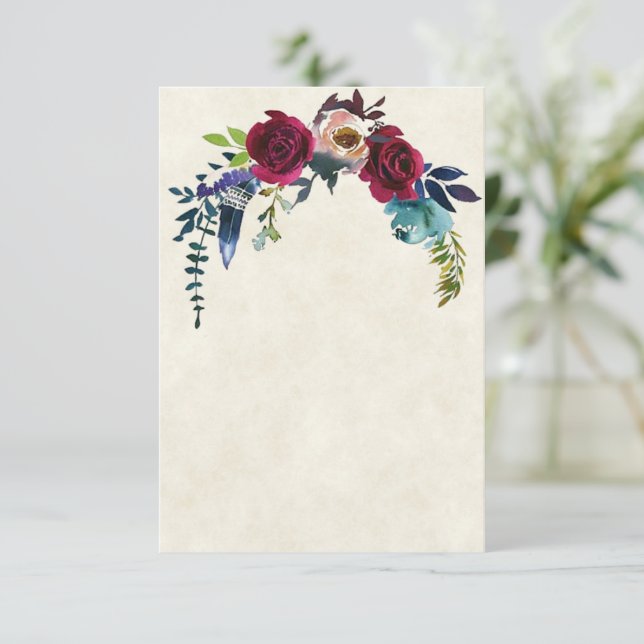 Invitation Budget vierge mariage floral boho rouge (Debout devant)