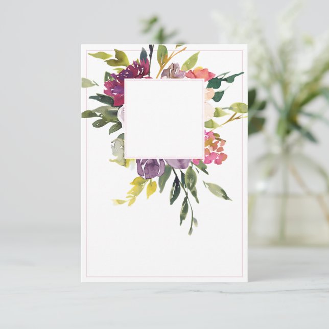 Invitation Budget vierge mariage floral bordeaux et violet (Debout devant)