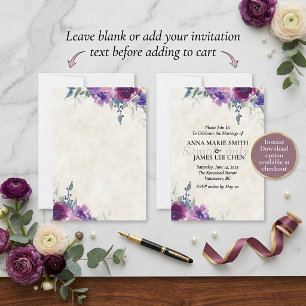 Invitation Budget vierge mariage floral violet et mauve 