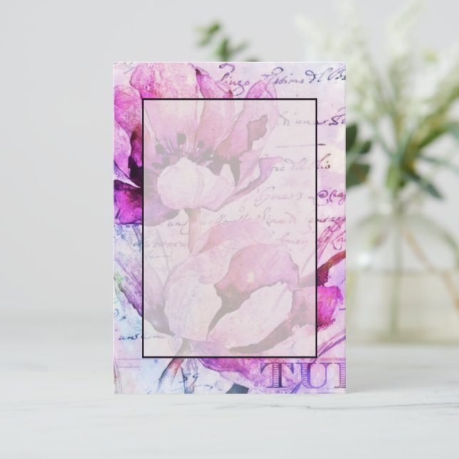 Invitation Budget vierge mariage tulipes violettes  (Debout devant)
