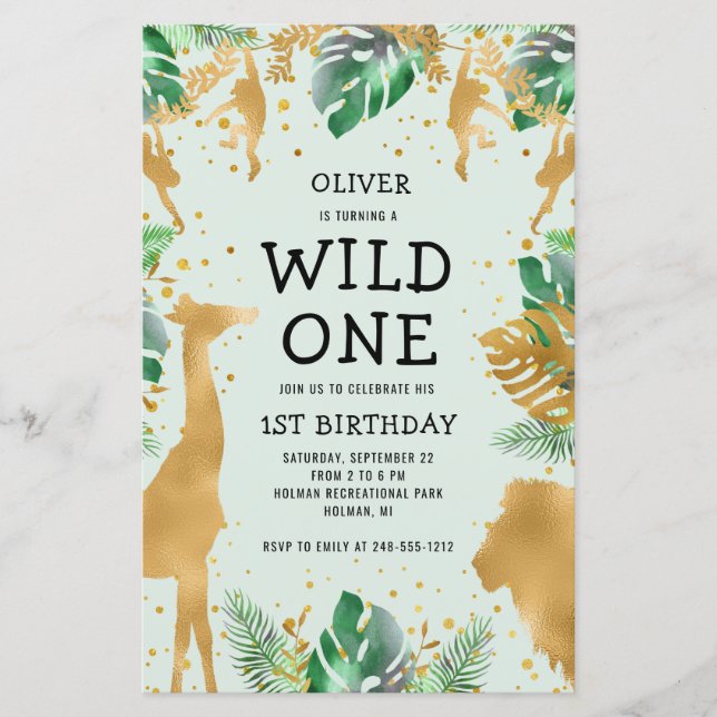 Invitation Budget Wild One Safari Vert Or (Devant)