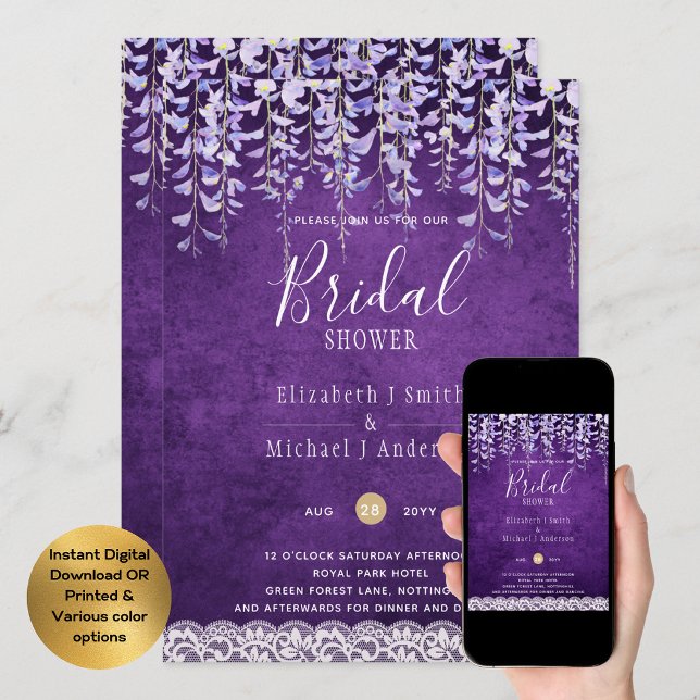 Invitation BUDGET Wisteria Floral Lace FÊTE DES MARIÉES INVIT (Créateur téléchargé)
