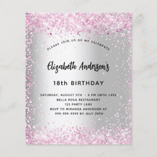 Invitation budgétaire Anniversaire rose rose étinc