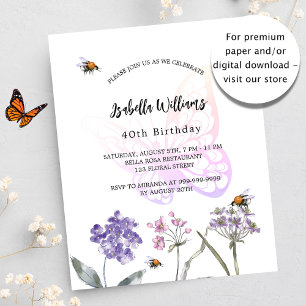 Invitation budgétaire aux fleurs de violet papillo