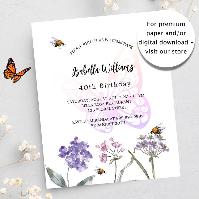 Invitation budgétaire aux fleurs de violet papillo (Créateur téléchargé)