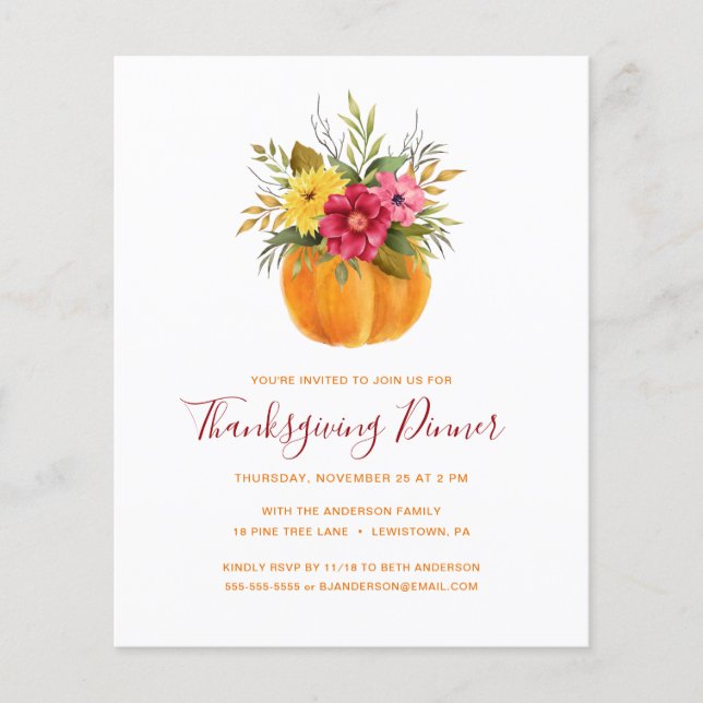 INVITATION BUDGETAIRE DE THANKSGIVING FLEURS AUTOM (Devant)