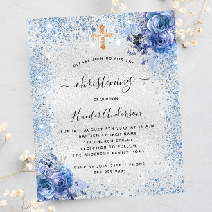 Invitation budgétaire florale bleu argenté