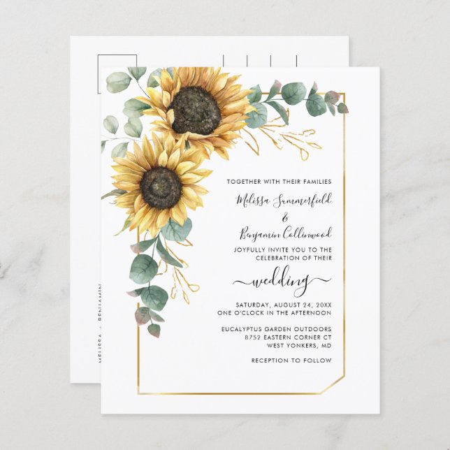 Invitation budgétaire Mariage de tournesol floral  (Devant / Derrière)