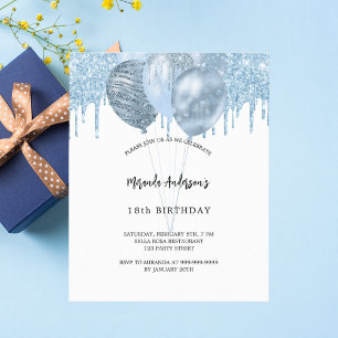 Invitation budgétaire pour ballons bleu blanc anni