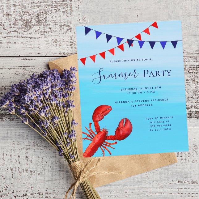 Invitation budgétaire pour la fête d'été homard bl (Créateur téléchargé)