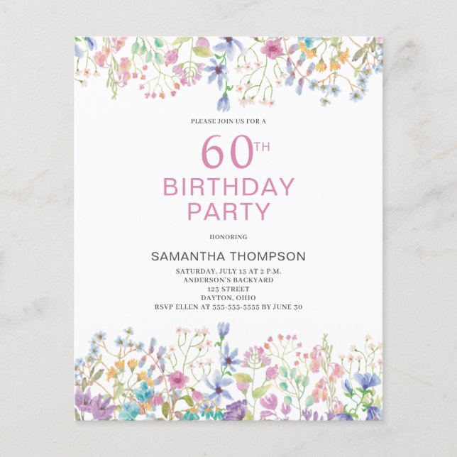 Invitation budgétaire pour un 60e anniversaire ave (Devant)