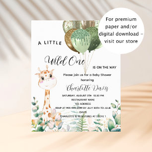 Invitation budgétaire Wild one baby shower girafe