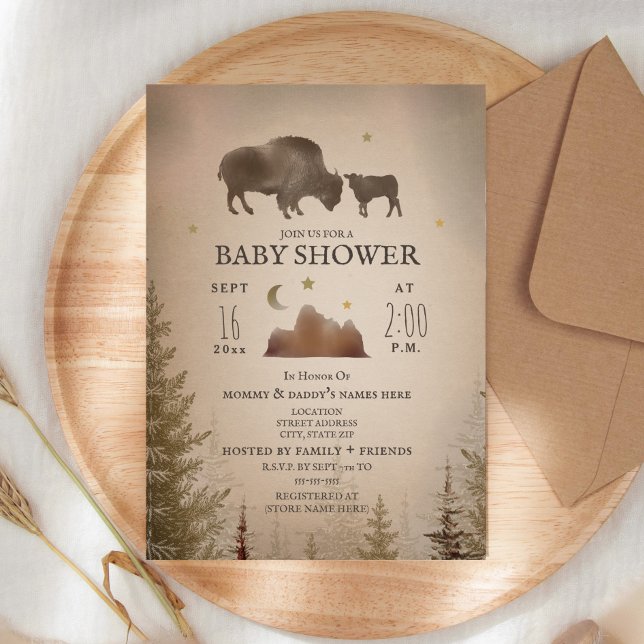 Invitation Buffalo Bison Désert Baby shower À feuillage persi (Créateur téléchargé)