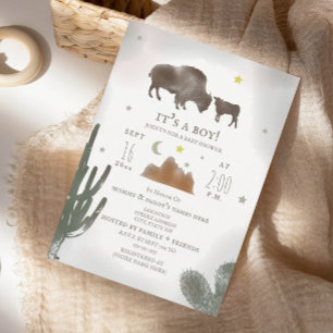 Invitation Buffalo Bison Desert Cactus Baby shower