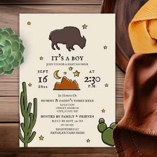 Invitation Buffalo Cactus Moon Desert Stars Baby shower