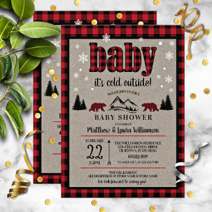 Invitation Buffalo Check Black Bear Baby shower