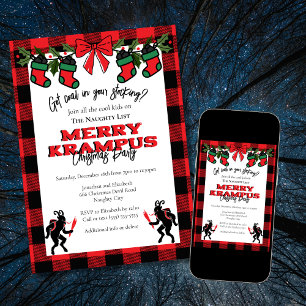 Invitation Buffalo moderne Plaid Merry Krampus fête de Noël