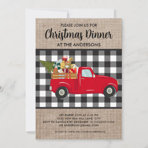Invitation Buffalo Plaid Camion Vintage Dîner de Noël