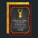 Invitation Buffalo Plaid Chalkboard Foil Noël<br><div class="desc">Invitation à la fête de Noël avec un motif en plaid de buffle et un cerf en feuille d'or et inversion personnalisable selon les détails de votre événement.</div>