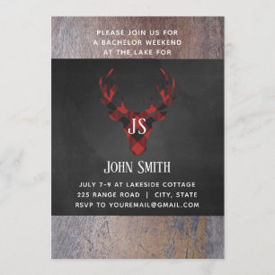 Invitation Buffalo Plaid Deer Head Monogramme Bachelor Party