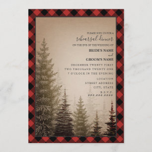 Invitation Buffalo Plaid Dîner de répétition Mariage À feuill