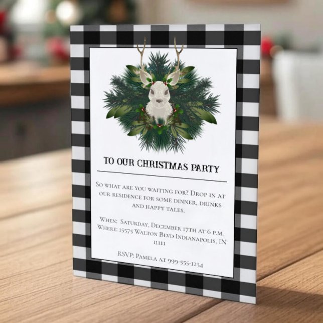 Invitation Buffalo Plaid Festin Reindeer Noël (Buffalo Plaid Festive Reindeer Christmas Party Invitation)