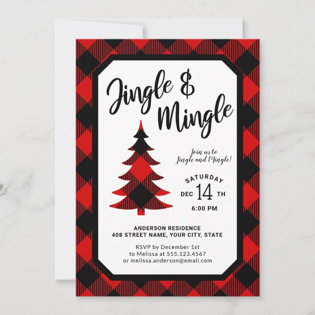 Invitation Buffalo Plaid Jingle et Mingle Holiday Party (Devant)