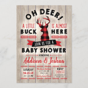Invitation Buffalo Plaid Little Buck Oh Deer Baby shower