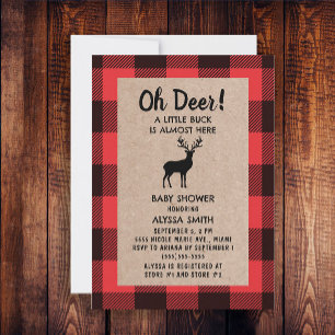 Invitation Buffalo Plaid Lumberjack Oh Deer Baby Boy