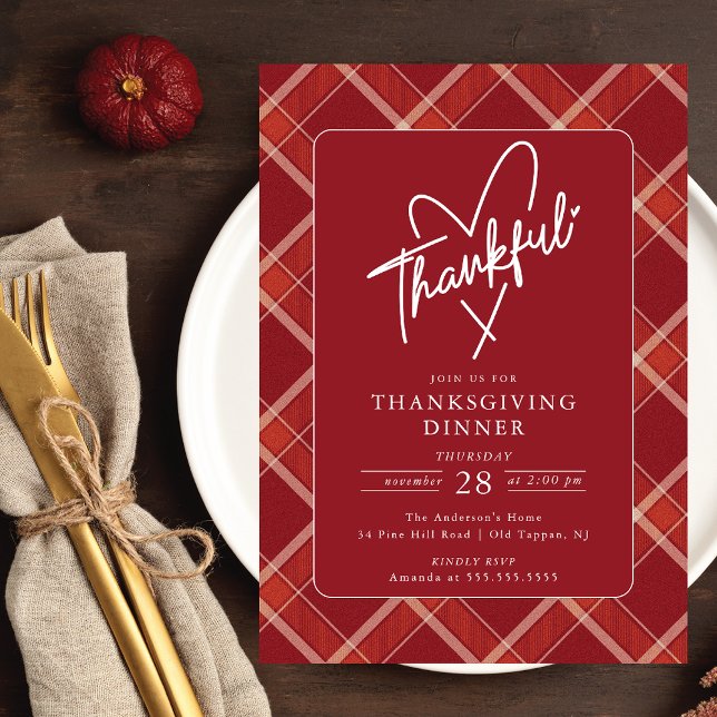 Invitation Buffalo Plaid Thanksgiving Dîner (Créateur téléchargé)