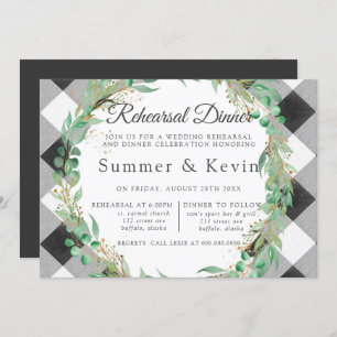 Invitation Buffalo Plaid Wreath Gold Rehearer Dîner