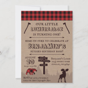 Invitation Buffalo rustique Plaid Lumberjack thème d'annivers