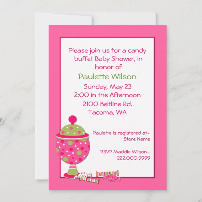 Invitation Buffet Baby shower rose (Devant)