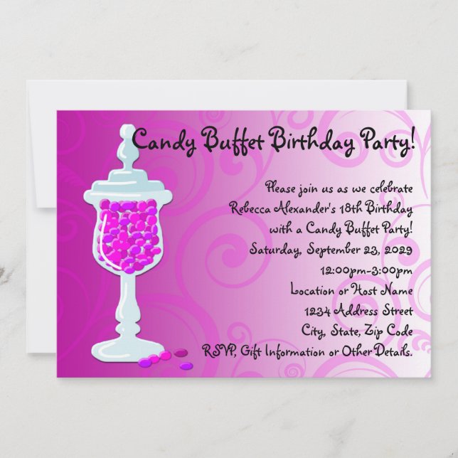 Invitation Buffet de bonbons fuchsia rose chaud (Devant)