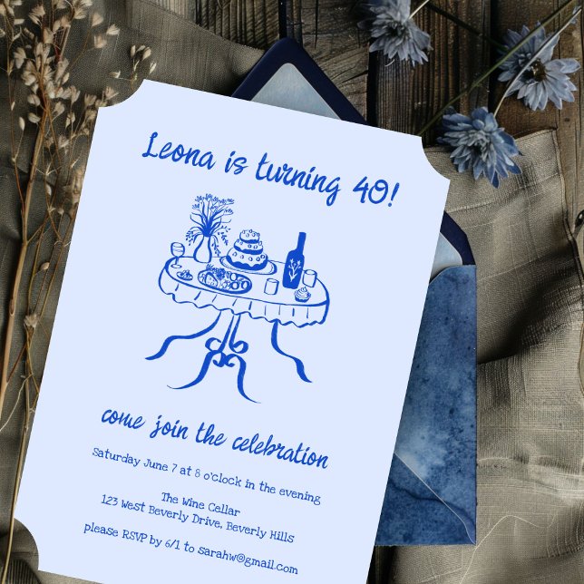 Invitation Buffet Whimsical Cute Pique-nique Personnalisé Ann (Whimsical Cute Buffet Picnic Table Custom Birthday Party Invitation Blue
)