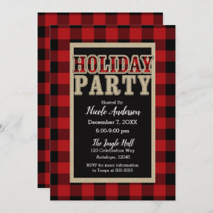 Invitation Buffle noir rouge Plaid Russe Fête de Fêtes