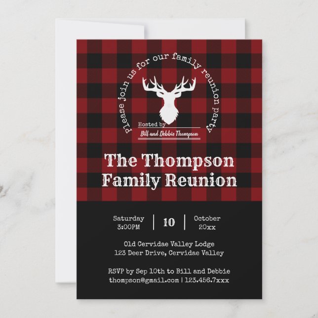 Invitation Buffle rouge et noir Plaid Family Reunion Party (Devant)