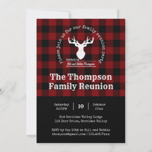 Invitation Buffle rouge et noir Plaid Family Reunion Party