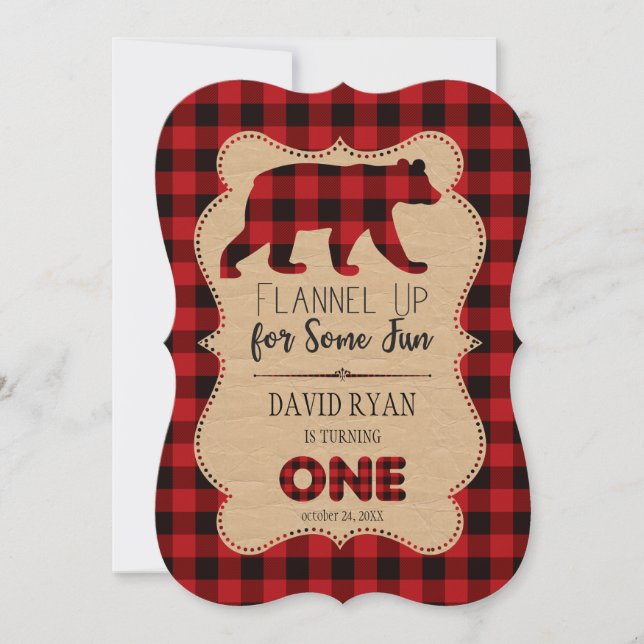 Invitation Buffle rouge Plaid Anniversaire ONE Custom (Devant)