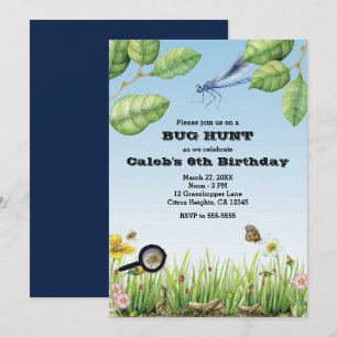 Invitation Bugs! Chasse aux insectes fête d'anniversaire en p