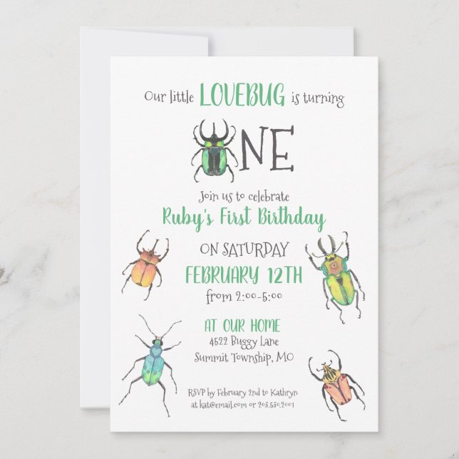 Invitation Bugs d'Amour d'Anniversaire (Devant)