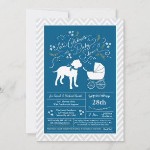 Invitation Bull Mastiff Chien Baby shower Blue Boy