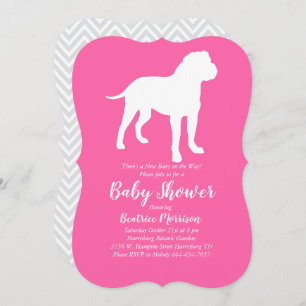 Invitation Bull Mastiff Chien Baby shower fille rose
