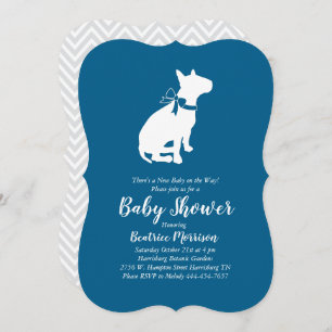 Invitation Bull Terrier Chien Baby shower Blue Boy